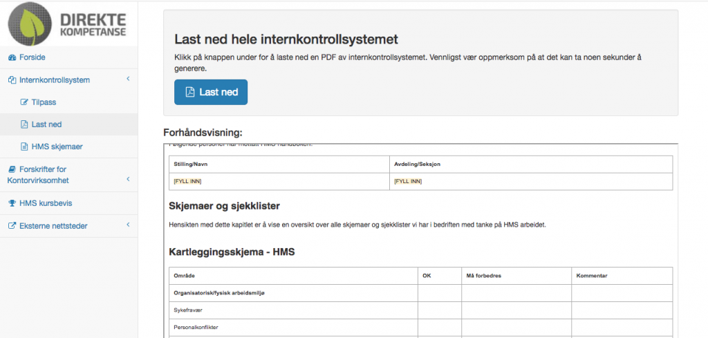 Internkontroll_online HMS håndbok på nett